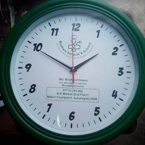 Green Customized wall clock design and print for corporate gift by branding.com.bd