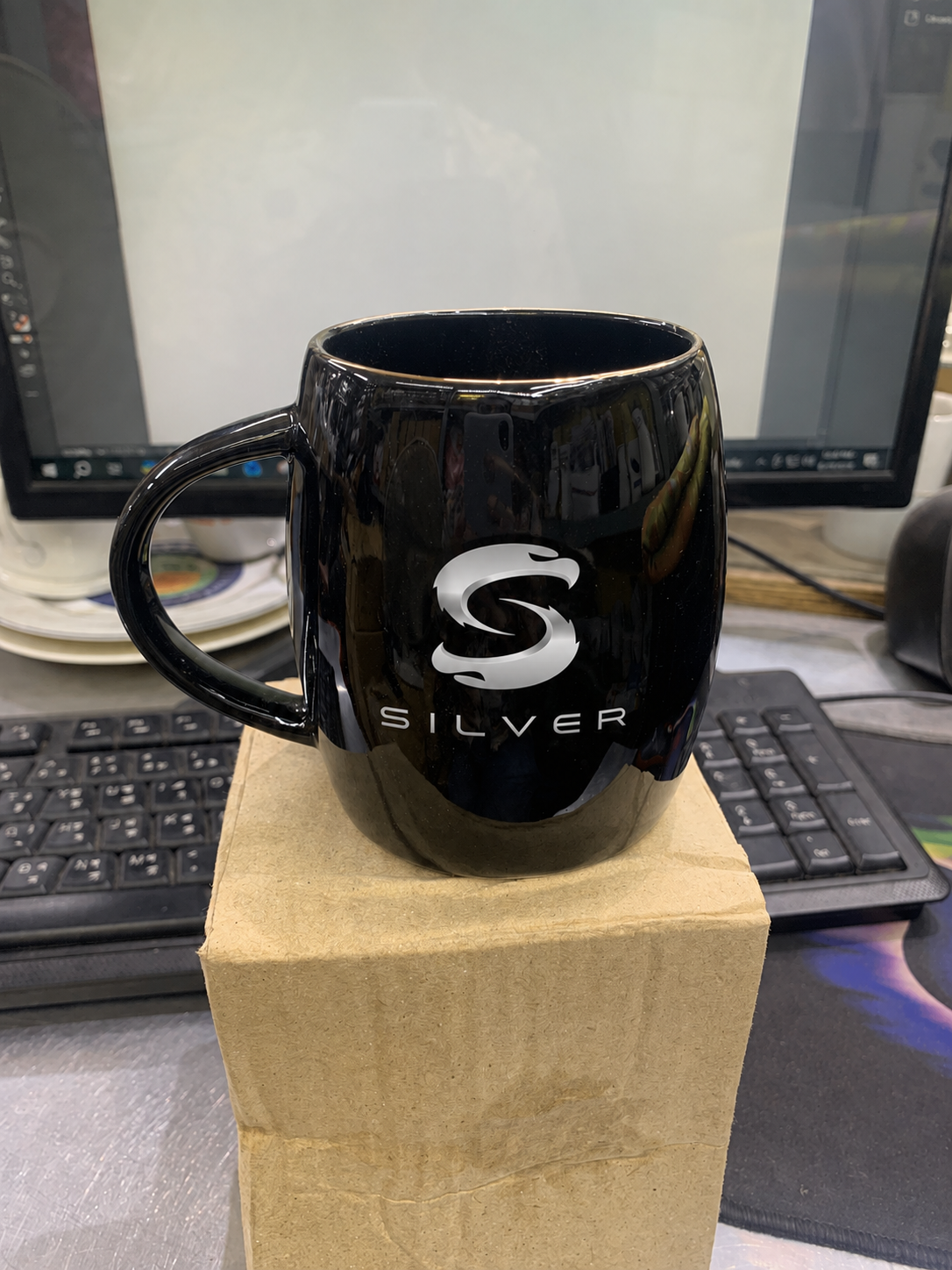 Branding Black Mug With Fire Print (Silver Model)